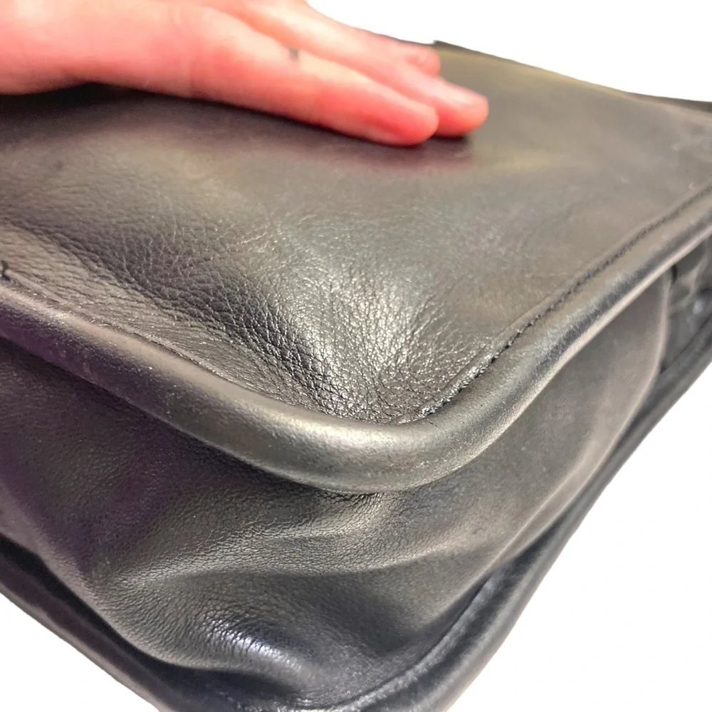 Tumi black leather vintage messenger bag